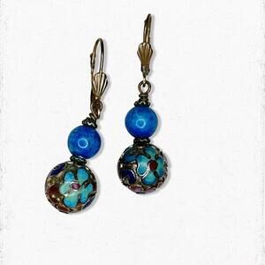 6057gc. Goldtone Cloisonne Earrings Vintage